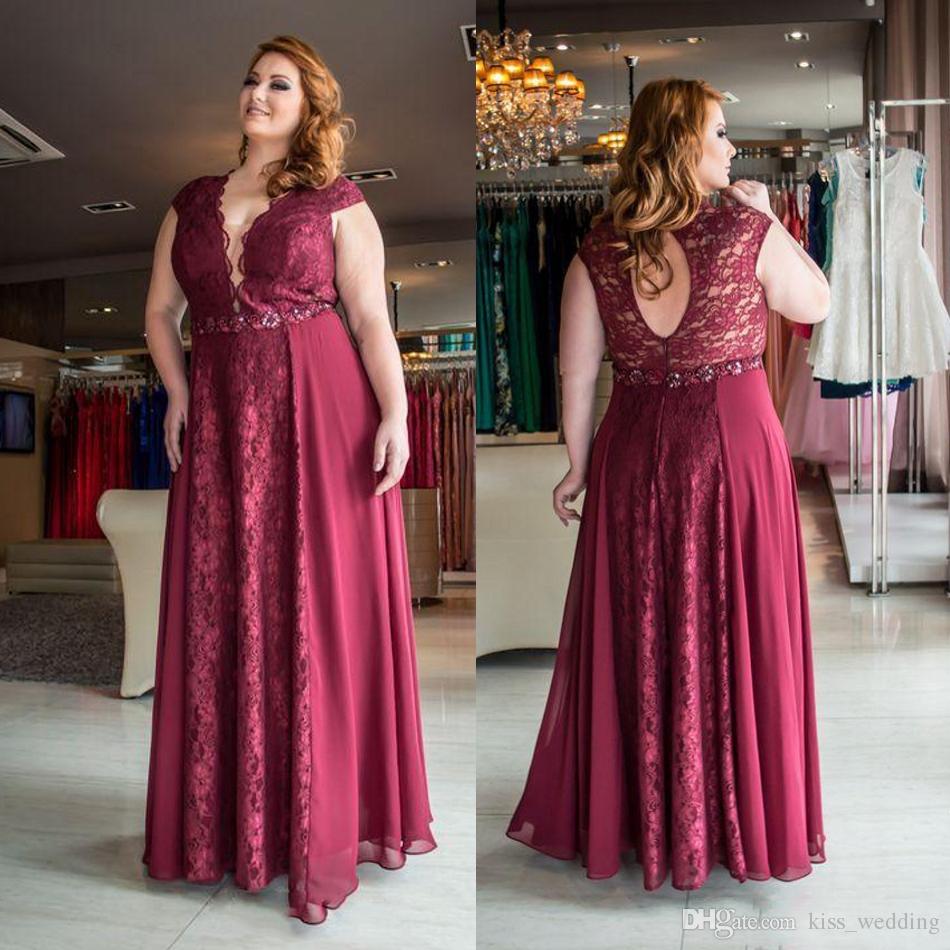 Elegant Plus Size Special Occasion Dresses Dark Red Lace Chiffon Long Party  Robes De Soiree A Line Floor Length Evening Prom Dress Cheap Boutique  Evening ...