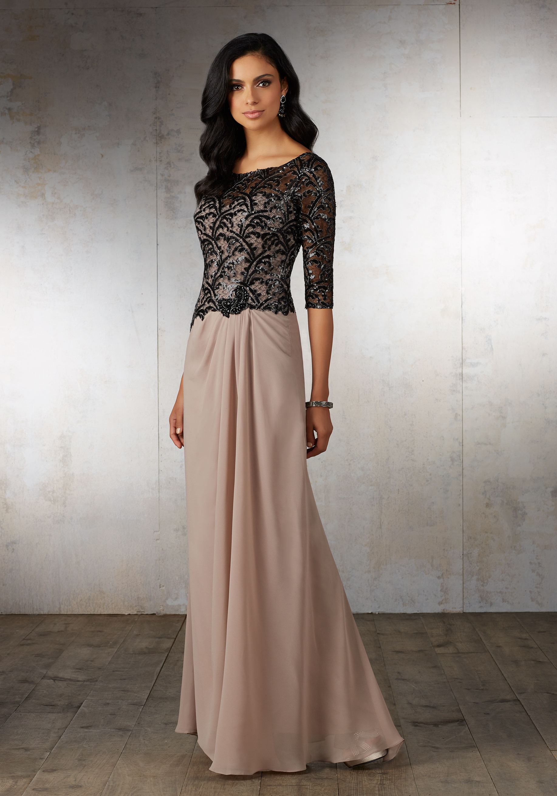 Chiffon Special Occasion Dress with Sequined Embroidery on Bodice