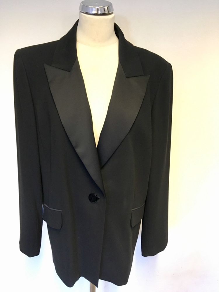 MARINA RINALDI BLACK SATIN COLLAR SPECIAL OCCASION/EVENING JACKET SIZE 25  UK 20 #fashion #clothing #shoes #accessories #womensclothing  #suitssuitseparates