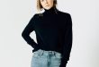 Womens Wool Turtleneck Sweater in Black
