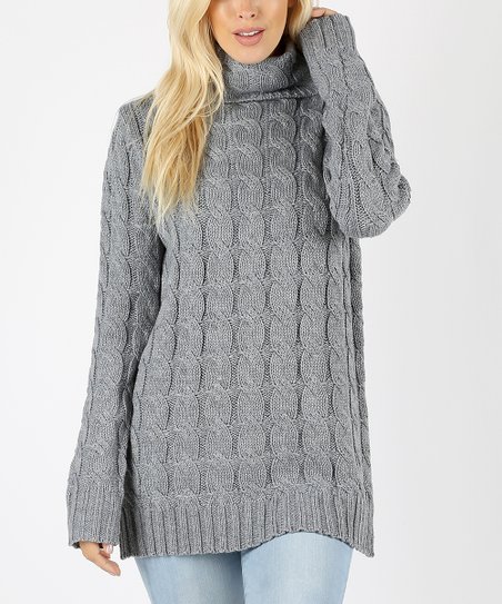 Heather Gray Cable-Knit Turtleneck Sweater - Women