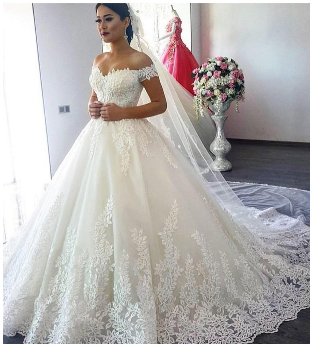 Off White Wedding Dresses,Modest Bridal Gown,Ball Gown Wedding Dresses,Off  the Shoulder Wedding Dress,Romantic Wedding Dresses WD62