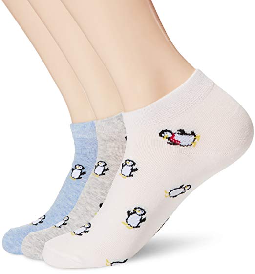 Toes in A Blanket Women's Ladies cotton spandex sneaker socks with penguin  pattern 3-pair