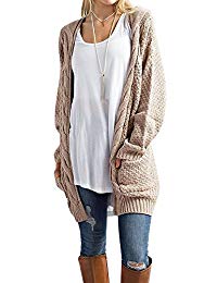 Women's Boho Long Sleeve Open Front Chunky Warm Cardigans Pointelle  Pullover Sweater Blouses