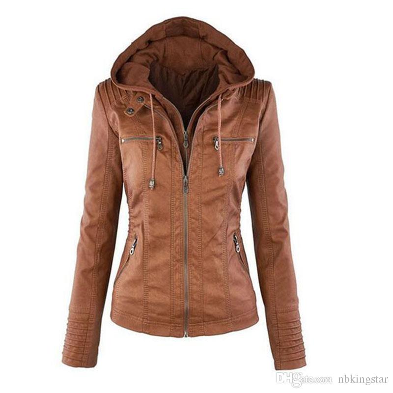 Womenu0027S PU Leather Jacket Hooded Lapel Zipper Pockets Removable Jackets  Coat Plus Size S 7XL Suede Jacket Windbreaker Jackets From Nbkingstar, ...