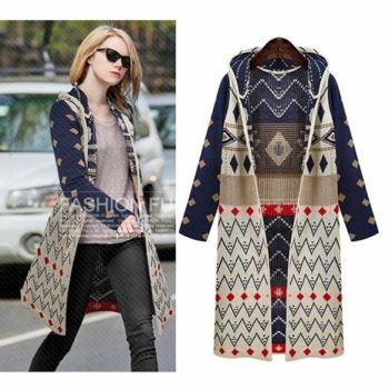 Women\'s Winter Fashion Bohemian Hooded Long Knitting Coat Cardigan  Outerwear Long Jacket