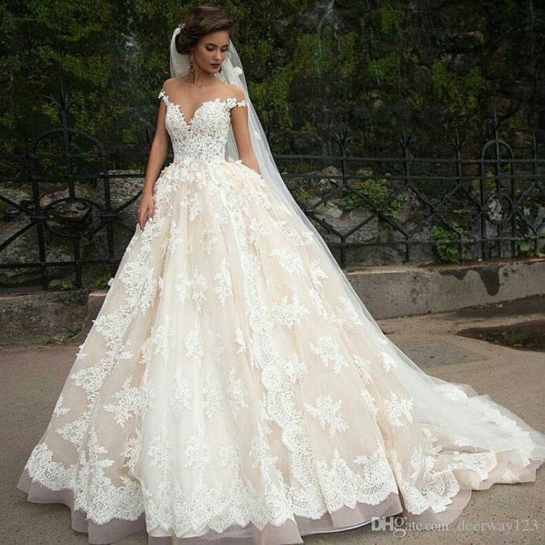 Vintage Turkey Lace Ball Gown Wedding Dress 2018 Off Shoulder Princess  Lebanon Illusion Jewel Neck Arab Bride Bridal Dress Gown Weddingdress Linen  Wedding