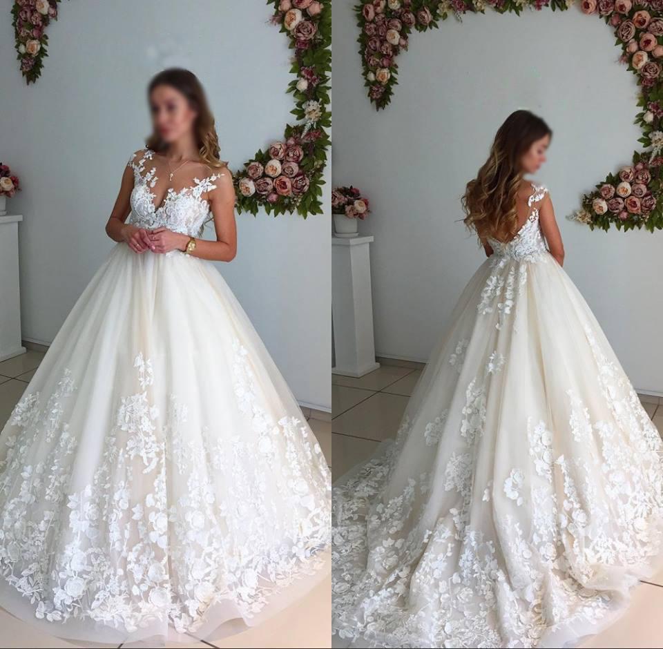 Gorgeous Ball Gown Lace Long Wedding Dresses,Elegant A-line Wedding Gowns ,Bridal