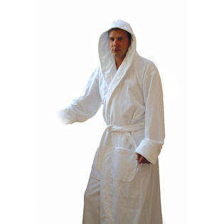 Spa & Resort ONE SIZE Terry Velour Hooded Bathrobe WHITE Robe Spa Robe NEW!