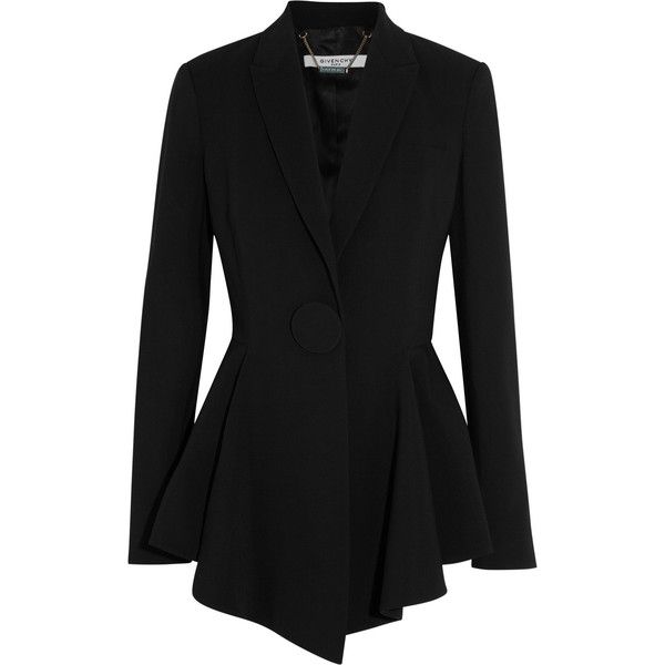 Givenchy Peplum blazer in stretch-crepe found on Polyvore featuring  outerwear, jackets, blazers, blazer, black, givenchy, black blazer, black peplum  jacket,