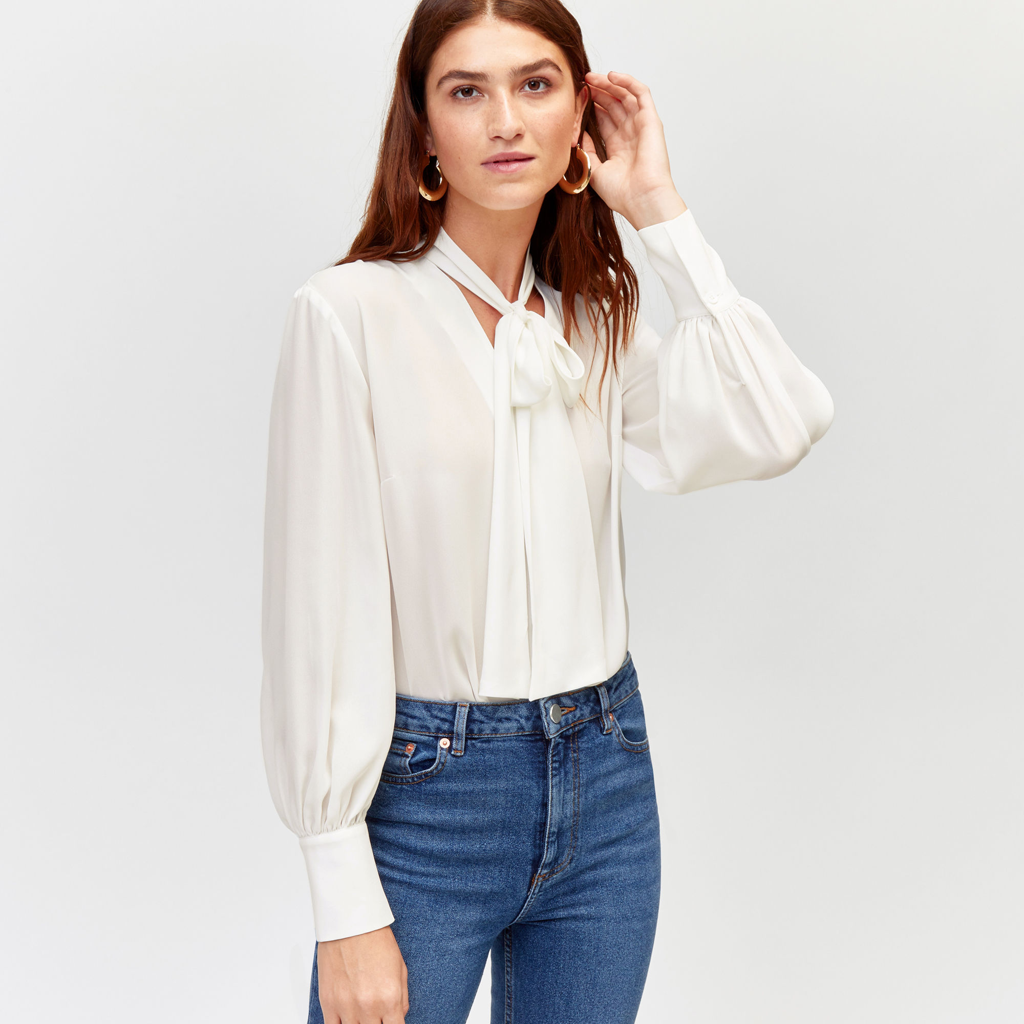 Warehouse, PUSSY-BOW BLOUSE Cream 1