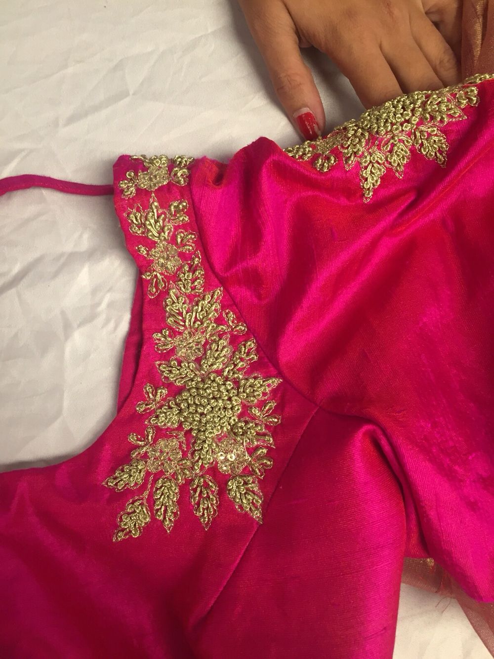 #pink#golden#blouse with embroidery