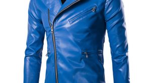 AOWOFS Mens Blue Leather Jackets Slim Fit Leather Blouson Jacket Coats  Designer Punk Leather Biker Jackets