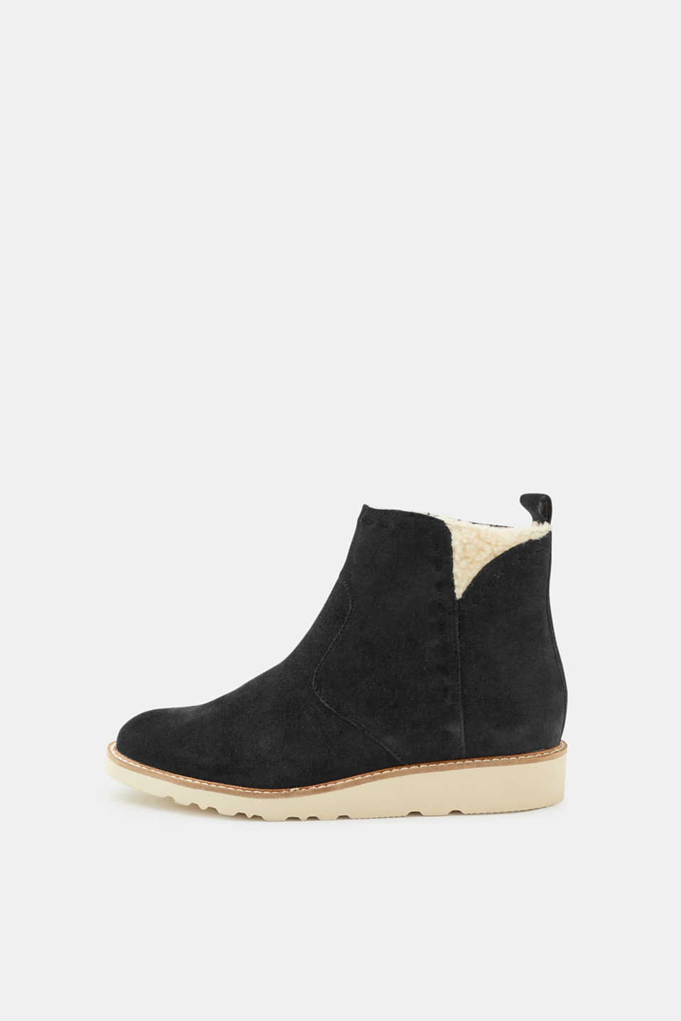 Esprit - Leather boots with teddy fur lining