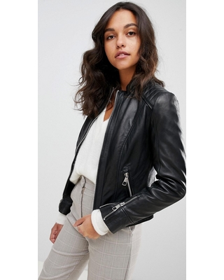 Boss Casual collarless leather jacket - Black