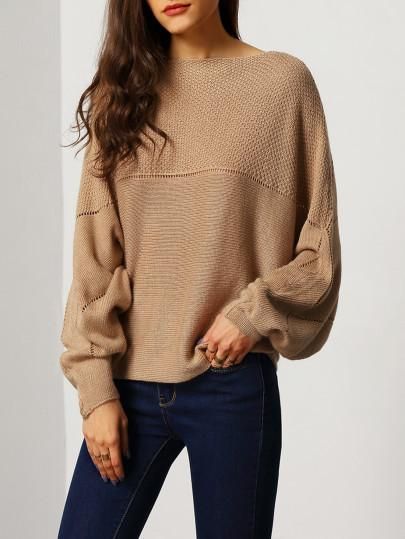 brown fall sweater, casual trendy brown sweater, boat neck sweaters - Lyfie