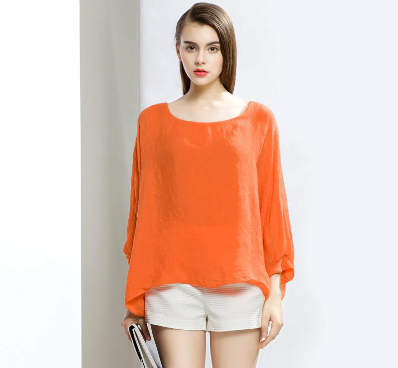 Get Quotations · Women Casual Loose Orange Plus Size Balloon Full Sleeve  Solid Blouses And Shirts 2015 Blusa Camisa