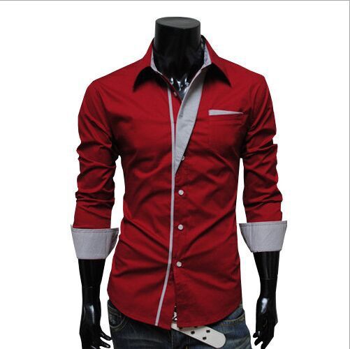 2015 Free Shipping Red/Black/Navy blue/white Shirts Fashion Long-Sleeved