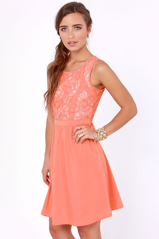 Cute Your Fancy Coral Lace Dress