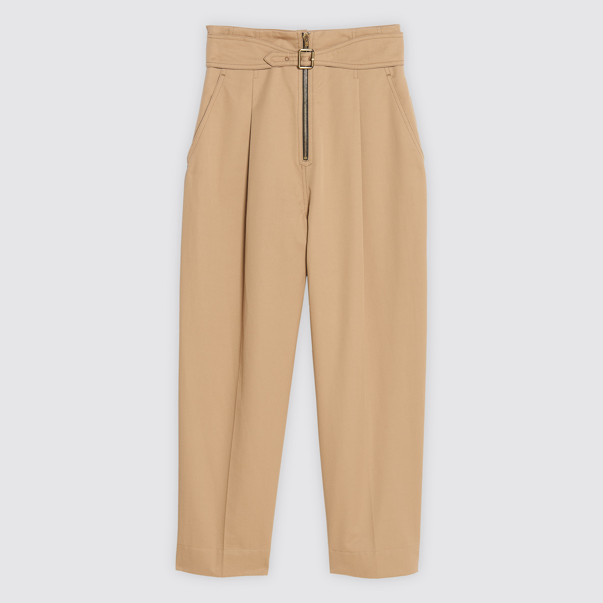 Zipped cotton trousers with belt : Pants & Shorts color Beige