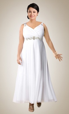 Chic Empire Ankle-length V-neck Beaded Plus Size Bridal Gown
