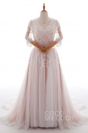 Wedding Dresses Size 44. A-Line Court Train Tulle and Lace Wedding Dress  LD4493