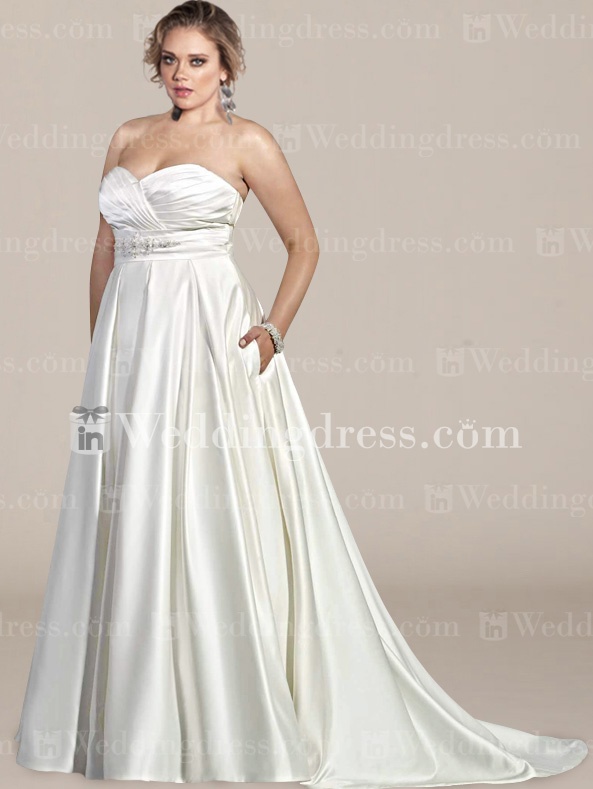 Simple Satin Empire Waist Plus Size Wedding Gown PS049N |  Engagement/Wedding | Pinterest | Wedding dresses, Wedding and Wedding gowns