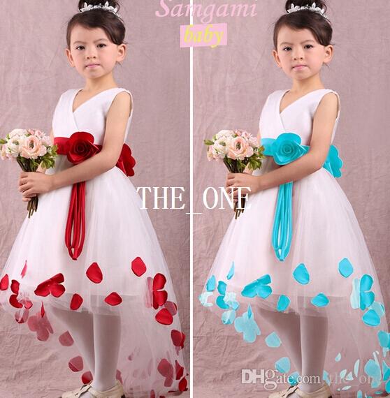 2019 Girl Flower Dress Ball Gown Frozen Dress Flowers Kids Lace Flower  Petal Dress Front Long Back Short Baby Formal Dresses For Wedding In Stock  From