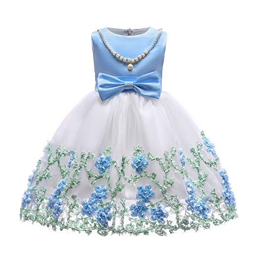 Flowers Girls Dresses Kids Christmas Day Toddler A Line Party Tulle Dress  Size 2T(Blue