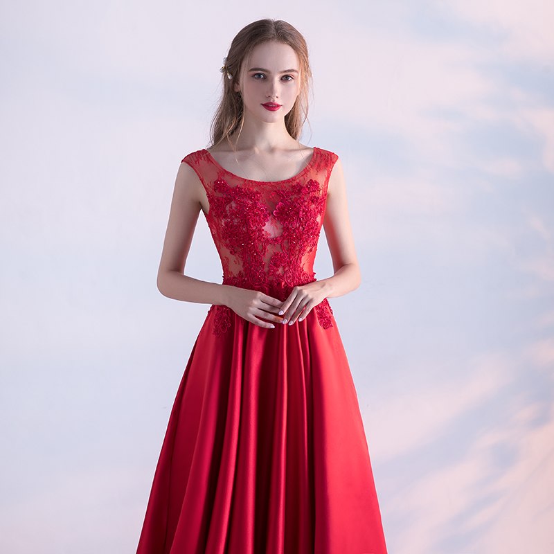 Robe De Soiree Wine Red Elegant Evening Dresses Long Satin with Lace  Appliqued Abiye Prom Party Dresses Abendkleider 2018-in Evening Dresses  from Weddings