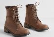 Lace-Up Boot in Brown Saddle Brown. Heads