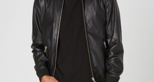 Mens Leather Bomber Jacket in Black