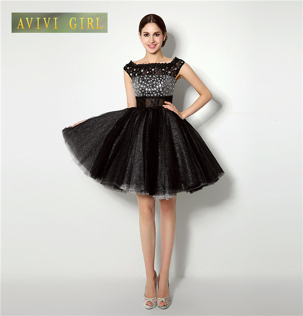 Sexy Short Evening Dress Crystal Formal Evening Dresses Black Evening Gowns  vestido de festa Robe de