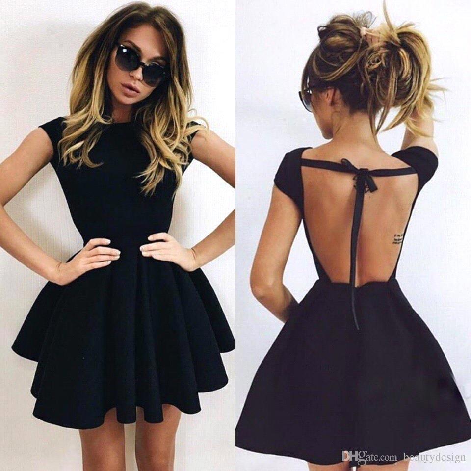 2018 Simple Cheap Little Black Cocktail Dresses Halter Ball Gown Backless  Homecoming Gowns Short Party Prom Dress BA3464 Petite Cocktail Dresses With