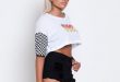 Sexy White And Checkered Patchwork T Shirt Print Vibes Summer Short Shirts  Women Half Sleeve Crop Tops T Shirts And Shirts On T Shirts From Sarah028,
