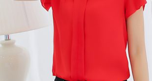 Summer Polyester Women V-Neck Plain Short Sleeve Blouses