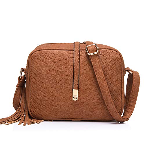 Small Crossbody Bags for Women Ladies Faux Leather Mini Shoulder Bag with  Tassel Purse Brown