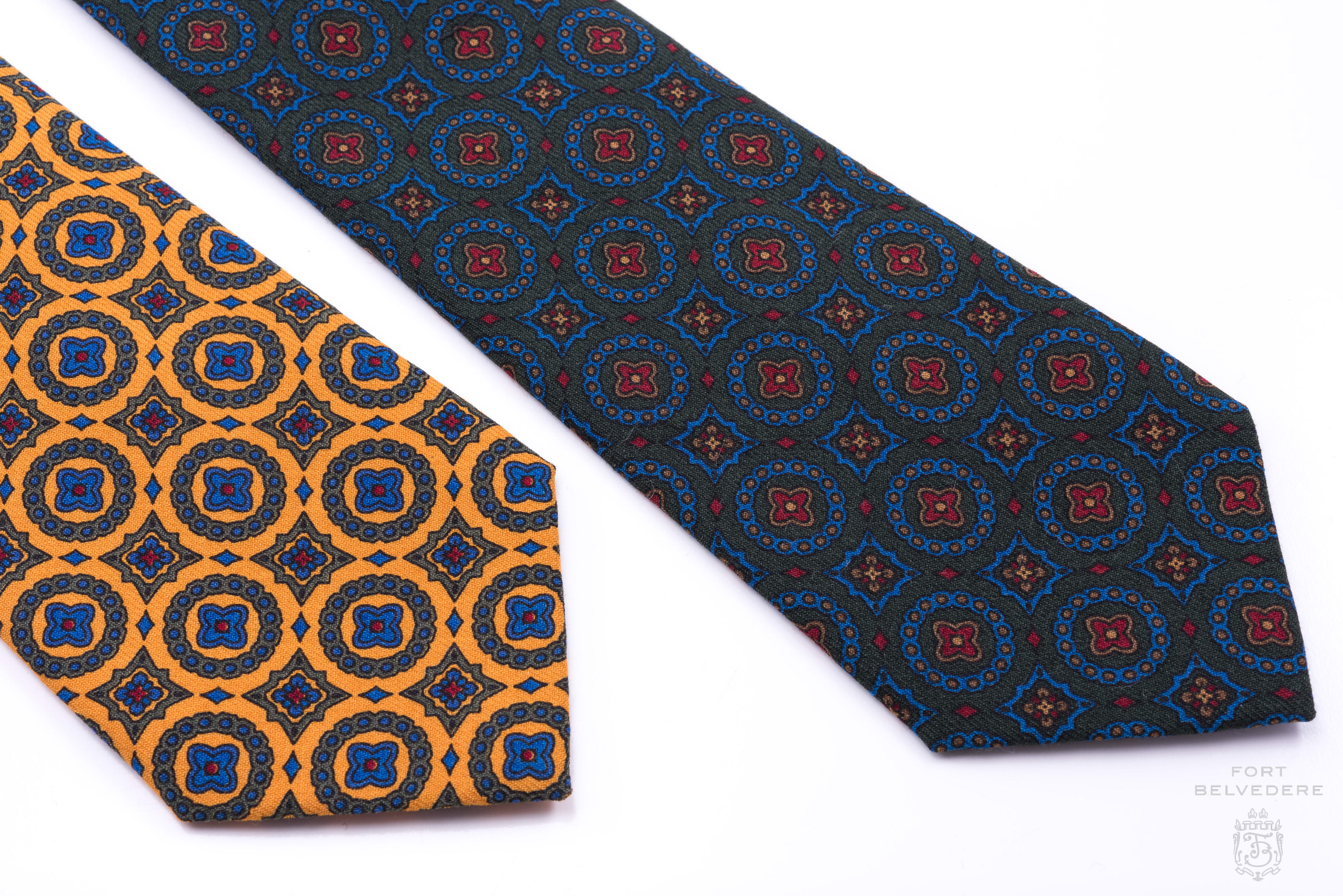 Wool Challis Tie in Sunflower Yellow with Green,Blue & Red Pattern - Fort  Belvedere