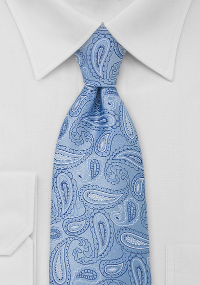 Mens Paisley Pattern Tie in Light Blue