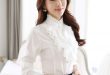 2019 Ruffle Blouse Women 2016 New Fashion Stand Collar Ruffle Cuff Long  Sleeve White Tops Elegant Ladies Office Work Wear Retro Chiffon Shirts From  Icostore
