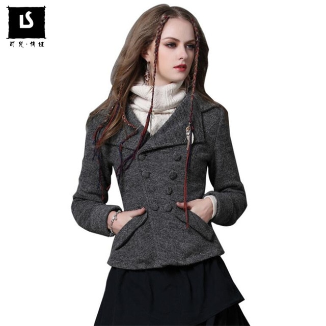 Women Wool Coats Vintage Slim long sleeves Short Coat Winter New