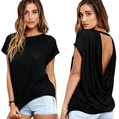 Start 2016 Women Casual Soft Loose Batwing Sleeve Backless Shirt at