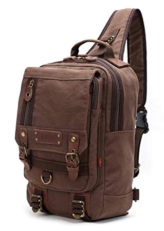 Amazon.com | Simplebiz Canvas Leather Backpack Men Single Strap