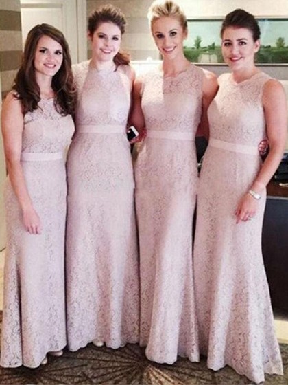 Sheath/Column Lace Beautiful Bridesmaid Dresses, Light Pink