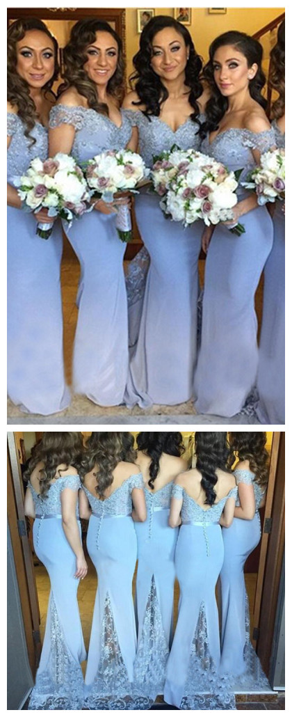 Lavender Off Shoulder Bridesmaid Dresses Lace Bridesmaid Dress,Long