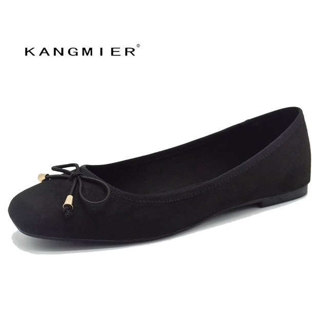 Ballet Flats Shoes Women Black Suede Ballerina Flats Square Toe With