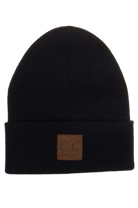 CC Beanie Cuff Beanie with Patch for Men in Black HTM-1-BLACK