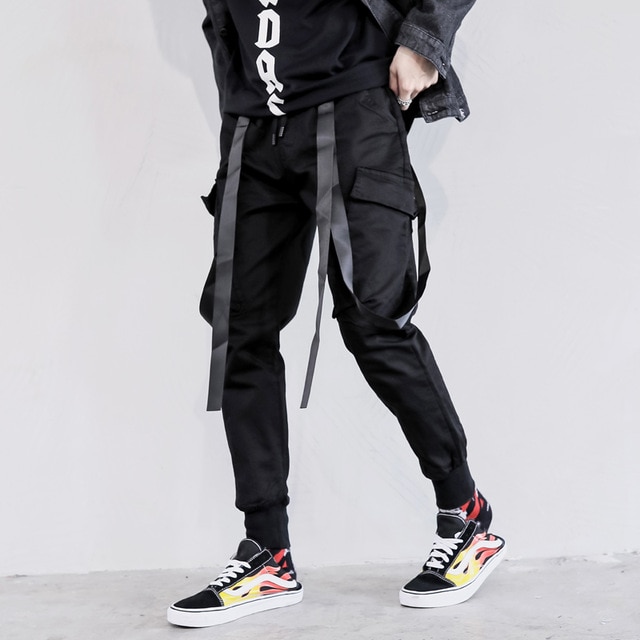 Hip Hop Mens Skinny Cargo Pants Black Blue green Joggers With