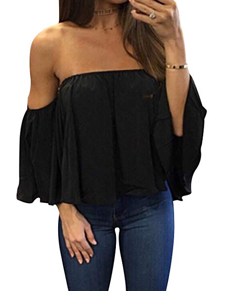 Women'S Summer Off Shoulder Chiffon Blouses Short Sleeves Sexy Tops