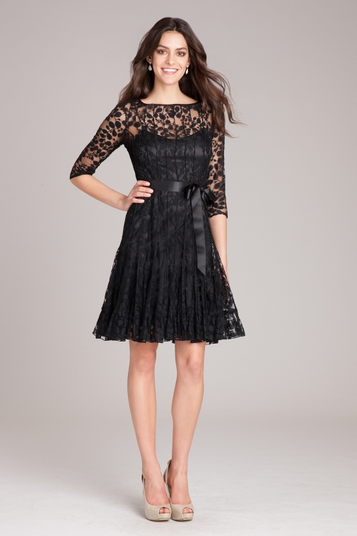 ¾ Sleeve Lace Fit and Flare with Bow | Teri Jon